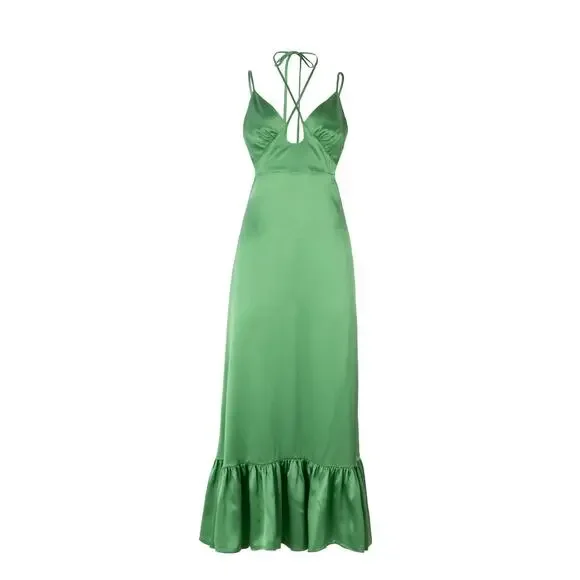 NWT Secret Mission Kelly Green 100% Silk 'Kathleen' Maxi Dress Size Small - Picture 7 of 7